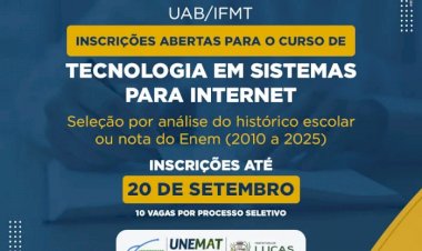 UAB e IFMT Abrem Inscrições para Graduação em Tecnologia a Distância em Lucas do Rio Verde