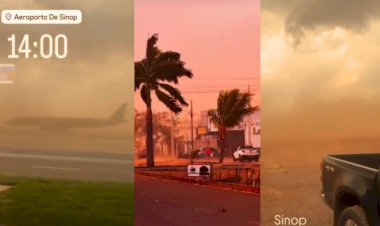 Tempestade de Poeira Escurece Céu em Sinop e Afeta Aeroporto