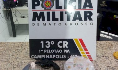 Polícia Militar prende suspeito por tráfico de drogas e apreende crack, simulacro de arma e dinheiro em Campinápolis