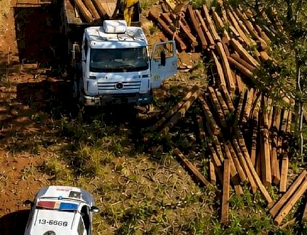 Polícia Militar prende dois homens suspeitos por extração ilegal de madeira em Campinápolis