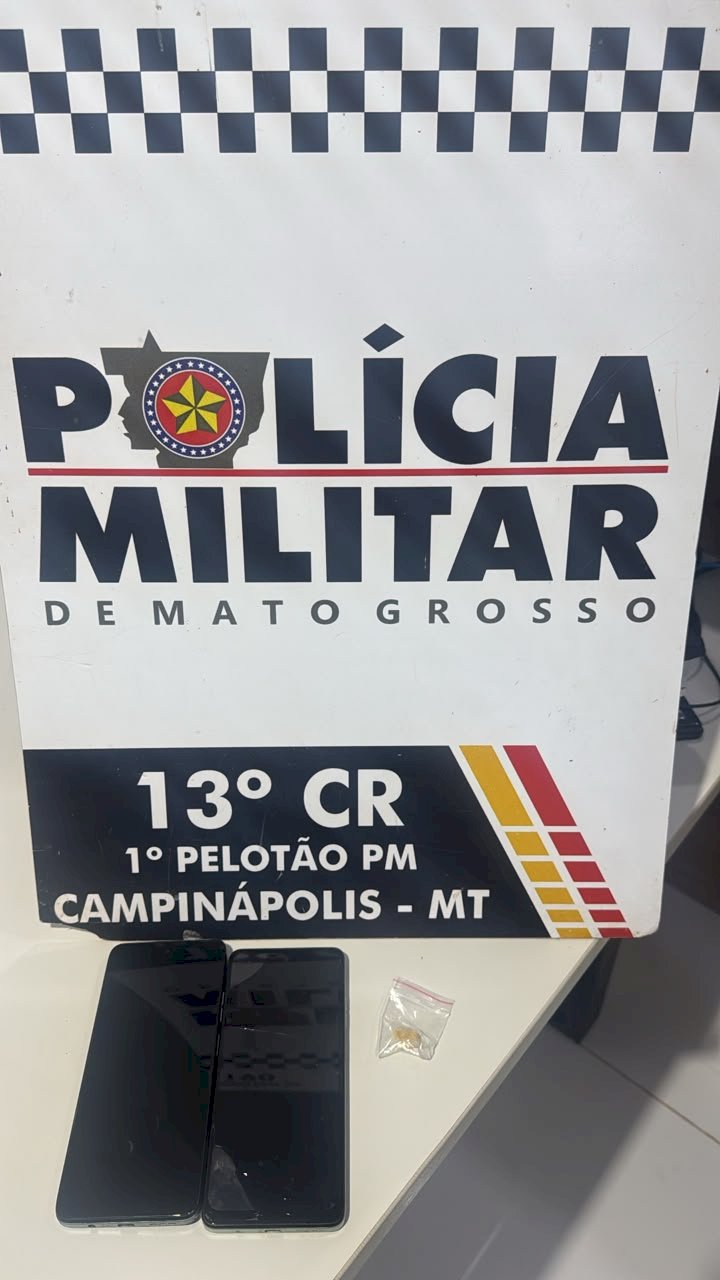 Homem é preso por tráfico de drogas e PM apreende celular com suspeita de receptação em Campinápolis