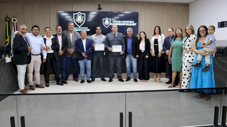 Policiais militares recebem Moção de Aplausos por atuação em caso de violência doméstica em Campinápolis